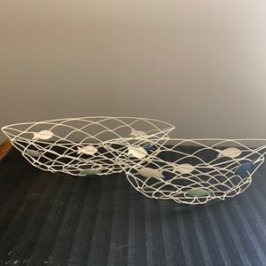 Set of 2 white wire “net” baskets fish theme